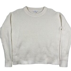 Time and Tru Womens Cream Waffle Knit Sweater Recycled Polyester Size L 12-14